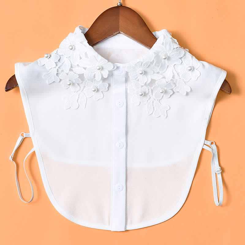 Collier factice en dentelle florale de jardin pour femme avec perles - Mousseline de soie - Blanc - Taille unique - image 1