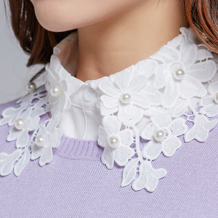 Collier factice en dentelle florale de jardin pour femme avec perles - image 0
