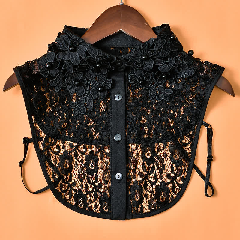 Collier factice en dentelle florale de jardin pour femme avec perles - Dentelle - Noir - Taille unique - image 5