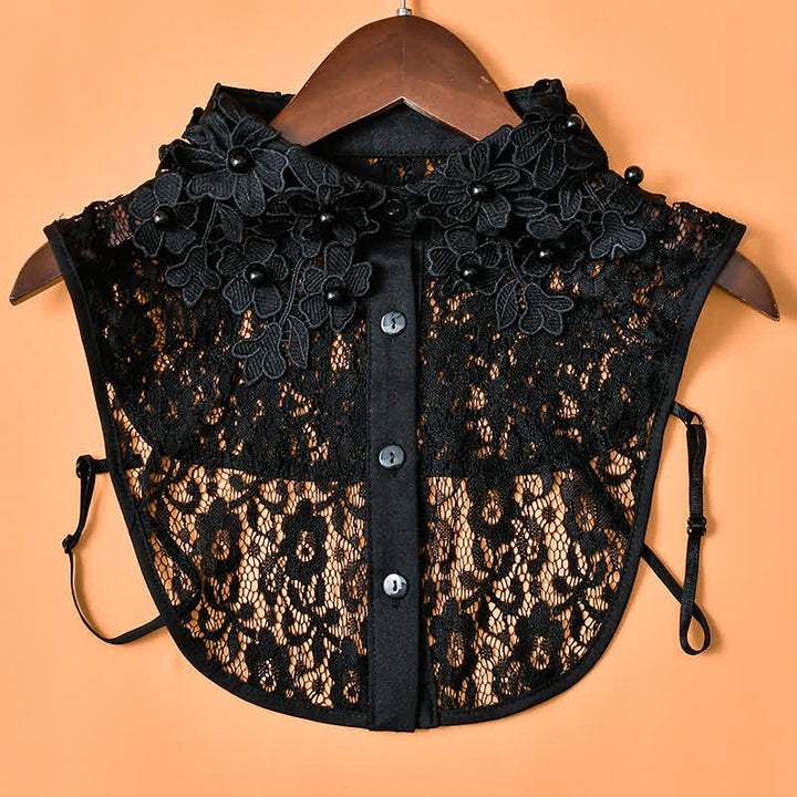 Collier factice en dentelle florale de jardin pour femme avec perles - Dentelle - Noir - Taille unique - image 5