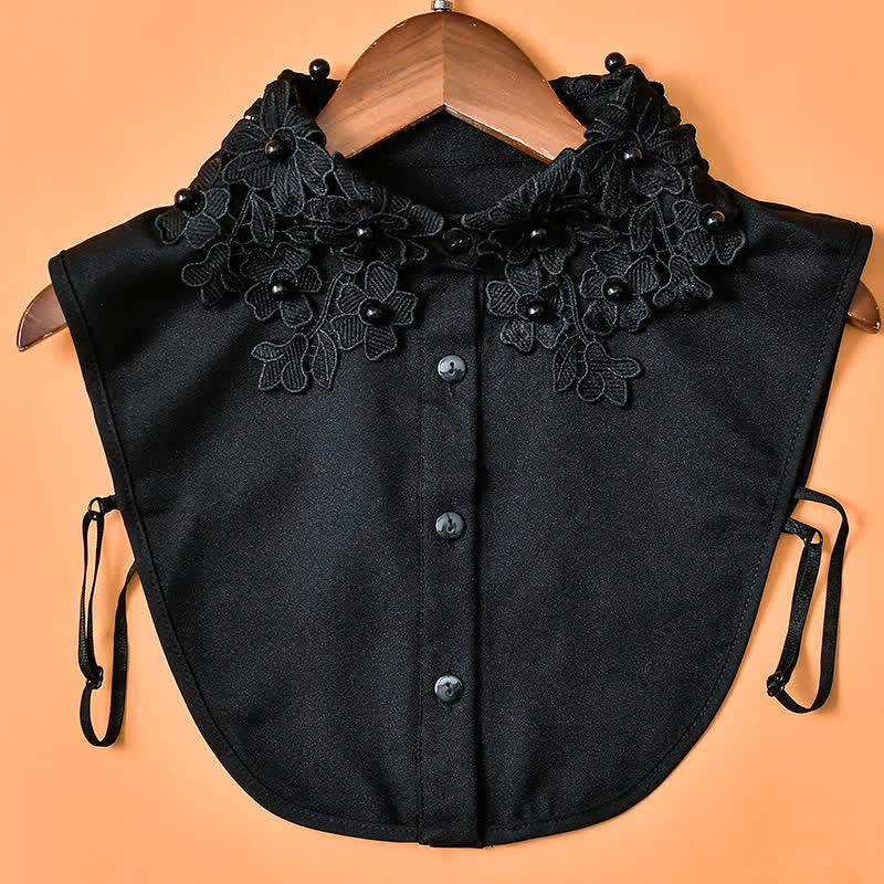 Collier factice en dentelle florale de jardin pour femme avec perles - Mousseline de soie - Noir - Taille unique - image 3