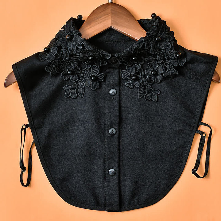Collier factice en dentelle florale de jardin pour femme avec perles - Mousseline de soie - Noir - Taille unique - image 3