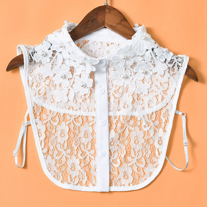 Collier factice en dentelle florale de jardin pour femme avec perles - Dentelle - Blanc - Taille unique - image 4