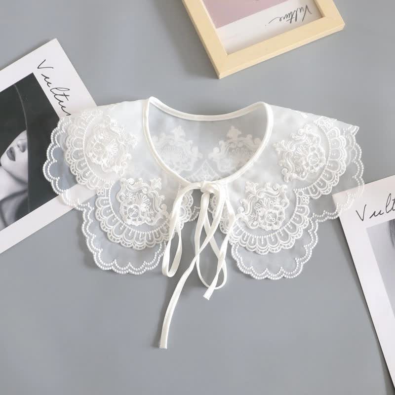 Capelette blanche en dentelle au crochet pour femme, faux col amovible - Style n° 3 - Taille unique - image 5