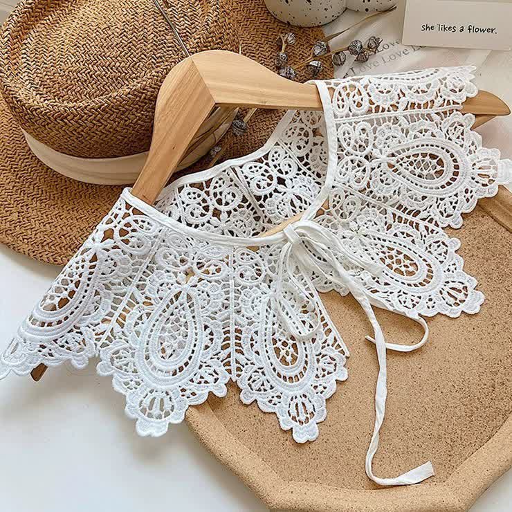 Capelette blanche en dentelle au crochet pour femme, faux col amovible - Style n° 1 - Taille unique - image 1