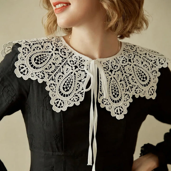 Capelette blanche en dentelle au crochet pour femme, faux col amovible - image 0
