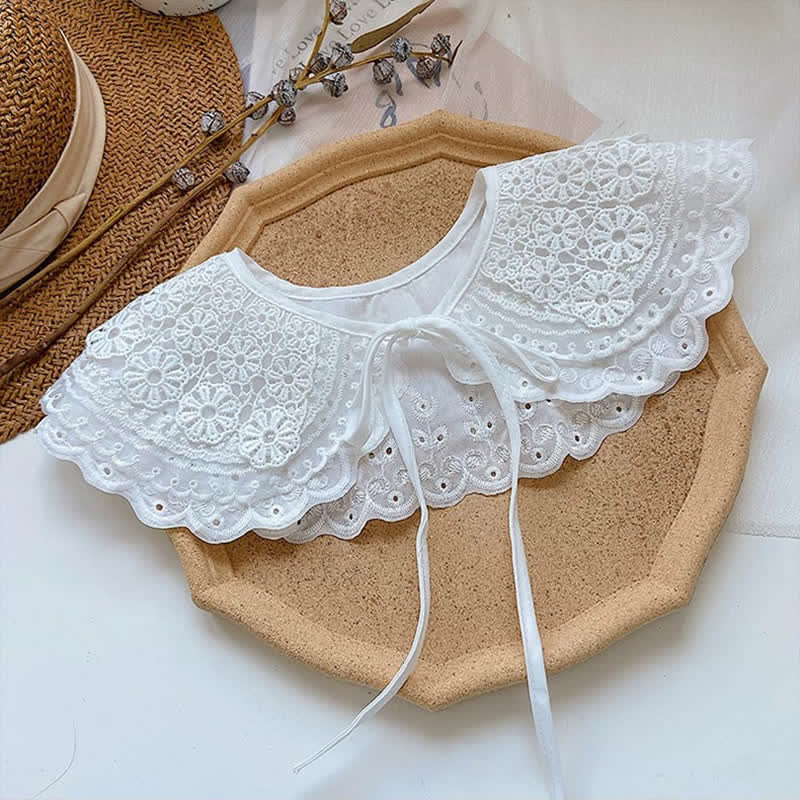 Capelette blanche en dentelle au crochet pour femme, faux col amovible - Style n° 2 - Taille unique - image 3