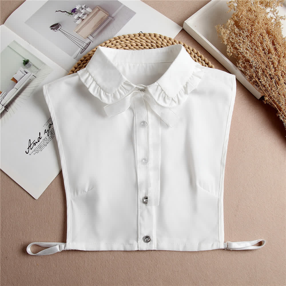 Col amovible à volants pour femme avec nœud papillon - Blanc - Taille unique - image 1