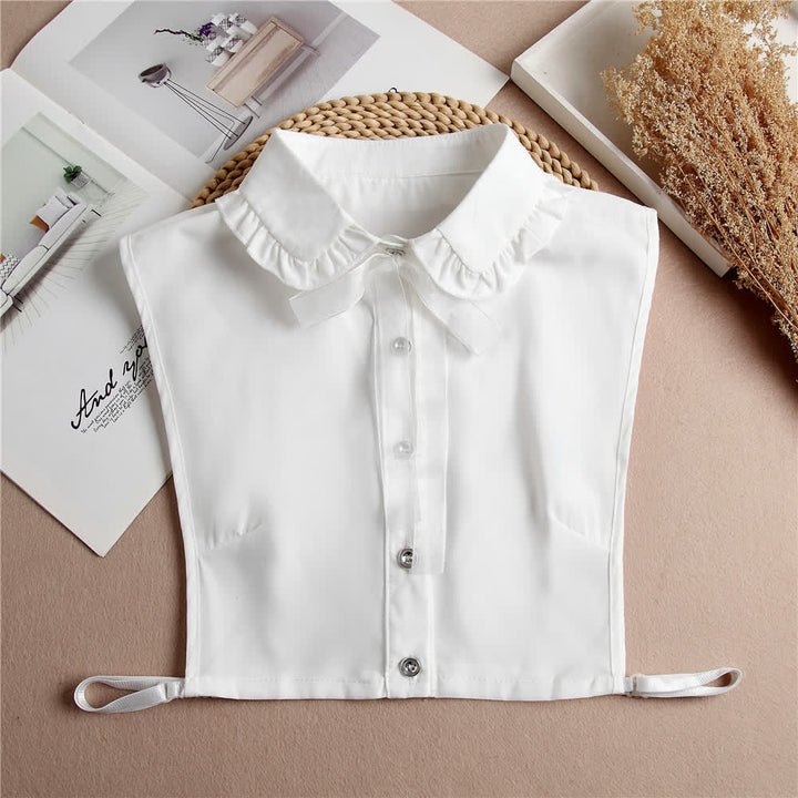 Col amovible à volants pour femme avec nœud papillon - Blanc - Taille unique - image 1