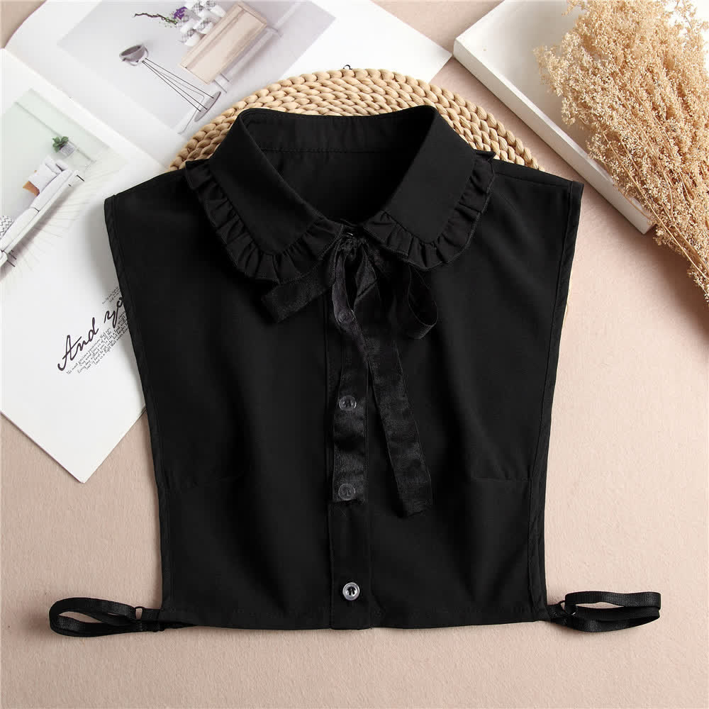 Col amovible à volants pour femme avec nœud papillon - Noir - Taille unique - image 8