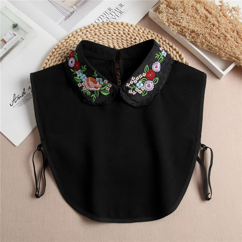 Col double épaisseur brodé de fleurs colorées pour femme - Noir - Taille unique - image 7
