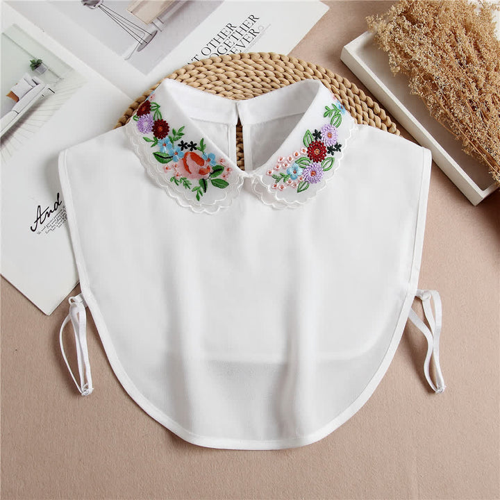 Col double épaisseur brodé de fleurs colorées pour femme - Blanc - Taille unique - image 1