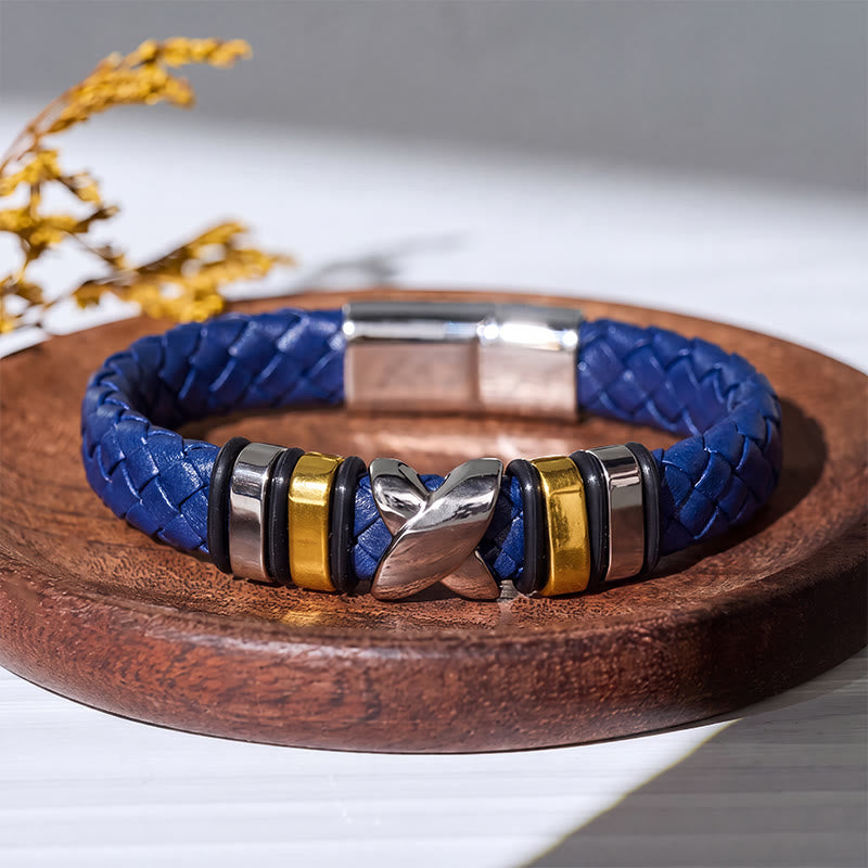 Bracelet vintage en cuir et perles d'alliage multi-styles - Style n° 1 - Bleu/Or - 7,87-8,86 po / 200-225 mm - image 15