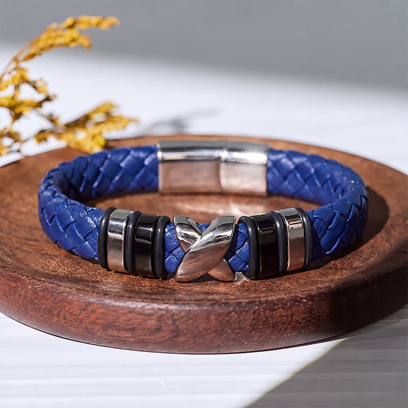 Bracelet vintage en cuir et perles d'alliage multi-styles - Style n° 1 - Bleu/Noir - 7,87-8,86 po / 200-225 mm - image 14