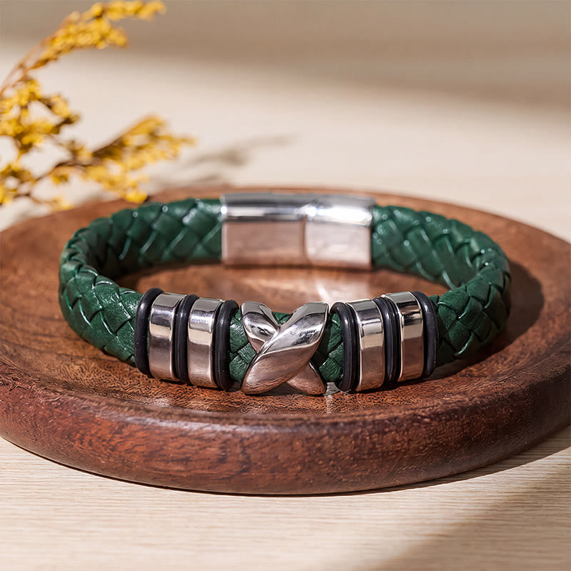 Bracelet vintage en cuir et perles d'alliage multi-styles - Style n° 1 - Vert / Noir - 7,87-8,86 po / 200-225 mm - image 16