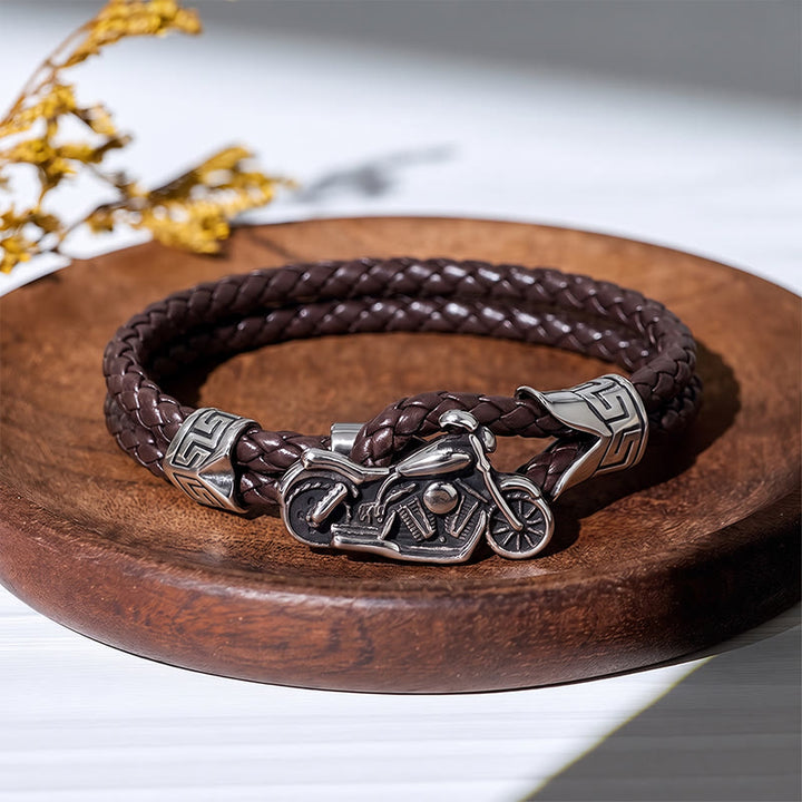Bracelet en cuir à motif punk rétro motard - Brun - image 3