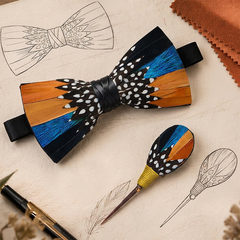 Nœud papillon à pois orange et bleu Savanna Spots avec épingle à revers - image 0