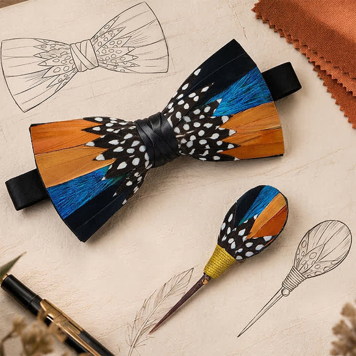 Nœud papillon à pois orange et bleu Savanna Spots avec épingle à revers - image 0