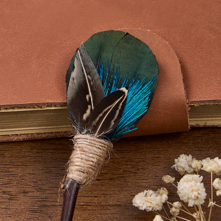 Nœud papillon Woodland Noble Feather vert forêt et brun faisan avec épingle à revers - image 4