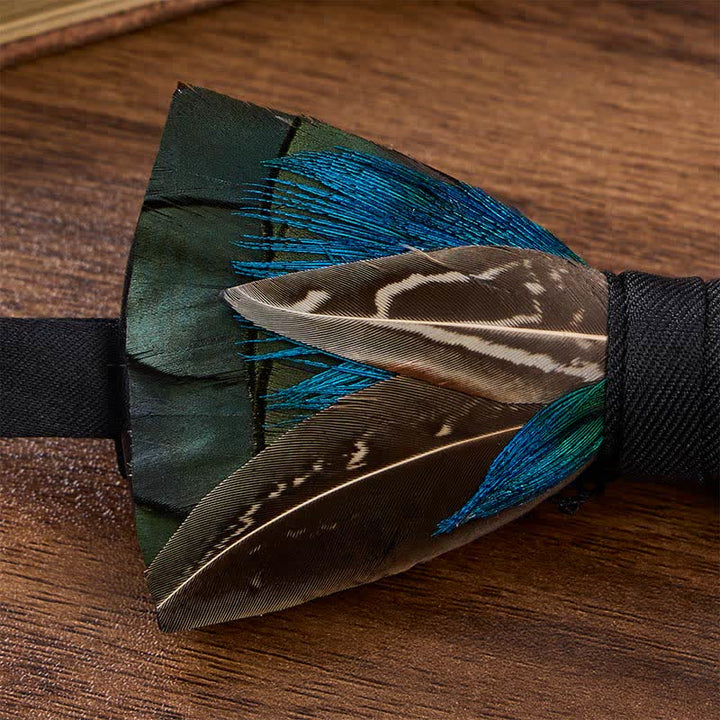 Nœud papillon Woodland Noble Feather vert forêt et brun faisan avec épingle à revers - image 3