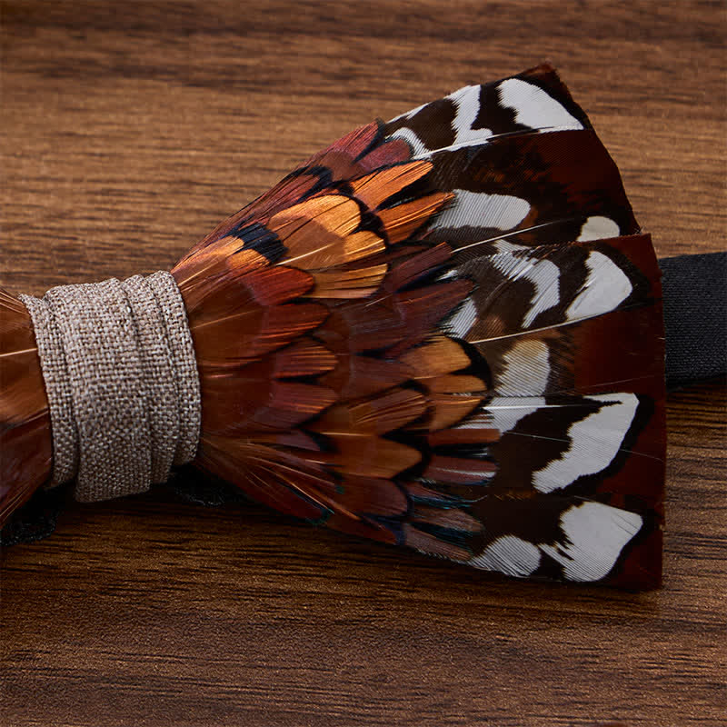 Nœud papillon marron châtaigne d'automne en plumes de faisan avec épingle à revers - image 3