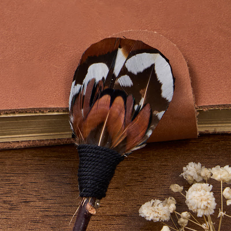 Nœud papillon marron châtaigne d'automne en plumes de faisan avec épingle à revers - image 4