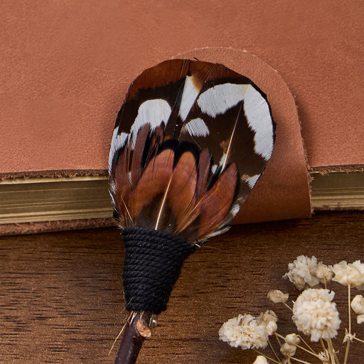 Nœud papillon marron châtaigne d'automne en plumes de faisan avec épingle à revers - image 4
