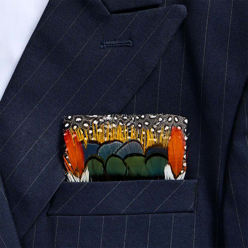 Pochette de costume Sunset Aviary Feather, orange brûlé et vert forêt, couleur orange vif et vert forêt. - Orange et vert - image 0