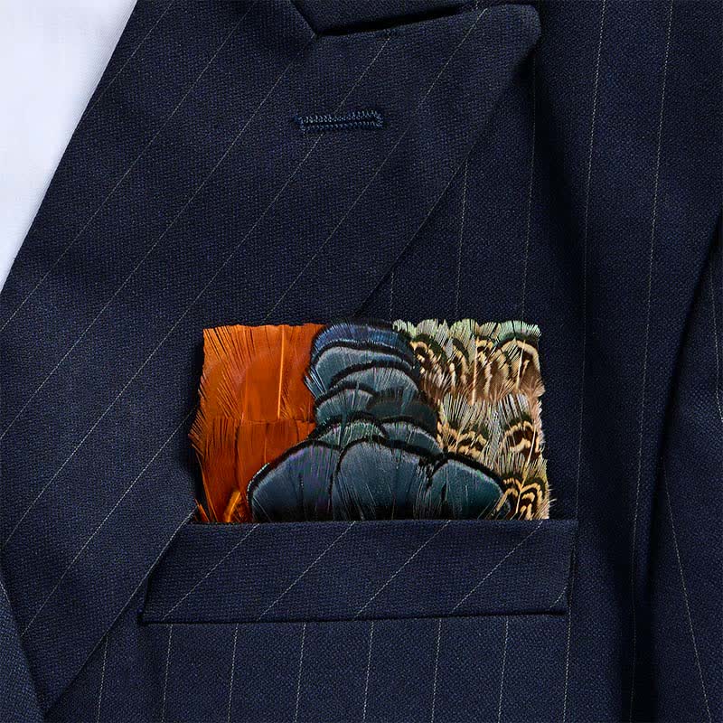 Pochette de costume à motif plumes de paon bleu sarcelle et orange brûlé - Sarcelle paon - image 0