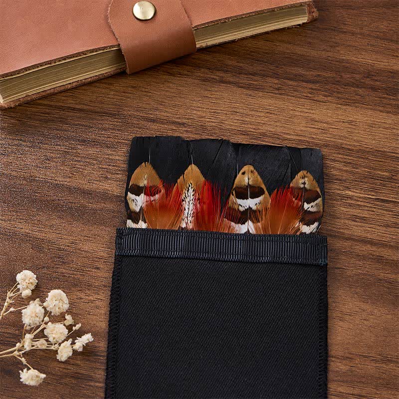 Pochette de costume en plumes de faisan rouge flamboyant et marron châtaigne - image 1