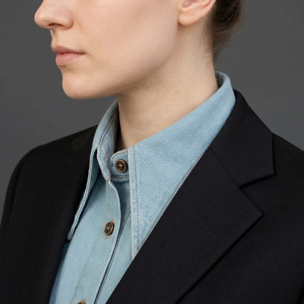 Col pointu amovible en denim classique - image 0