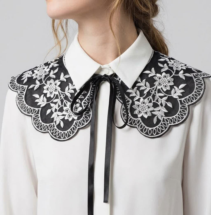 Cape châle vintage à broderies florales pour femme, avec faux col. - image 0