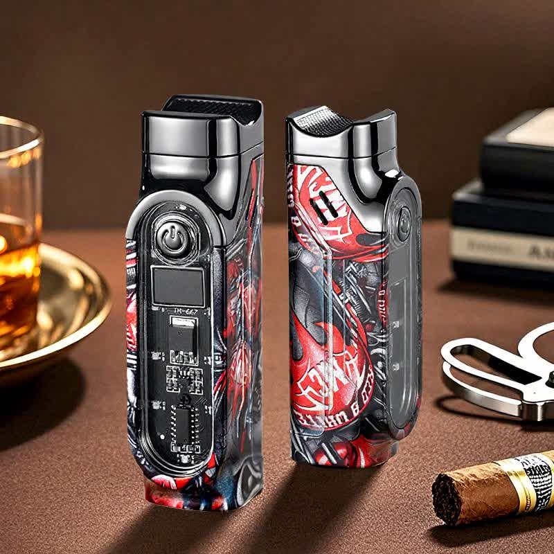 Briquet à cigares à triple jet avec affichage numérique de la puissance et emporte-pièce. - Noir et rouge - image 0