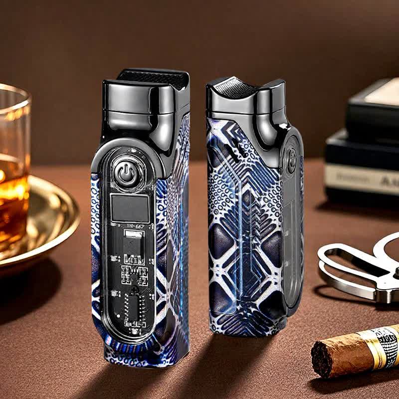 Briquet à cigares à triple jet avec affichage numérique de la puissance et emporte-pièce. - Noir et bleu - image 15