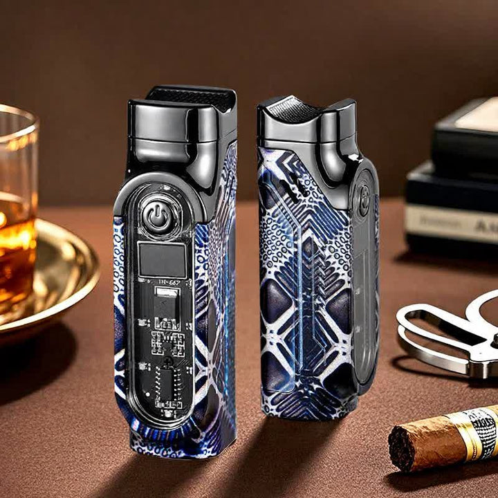 Briquet à cigares à triple jet avec affichage numérique de la puissance et emporte-pièce. - Noir et bleu - image 15