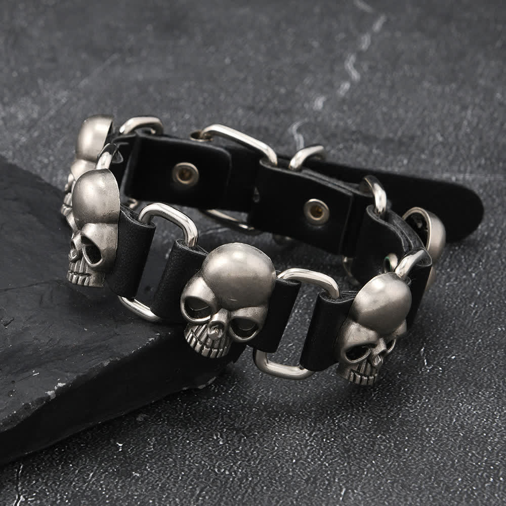 Bracelet en cuir PU clouté style gothique punk heavy metal - Crâne - image 6