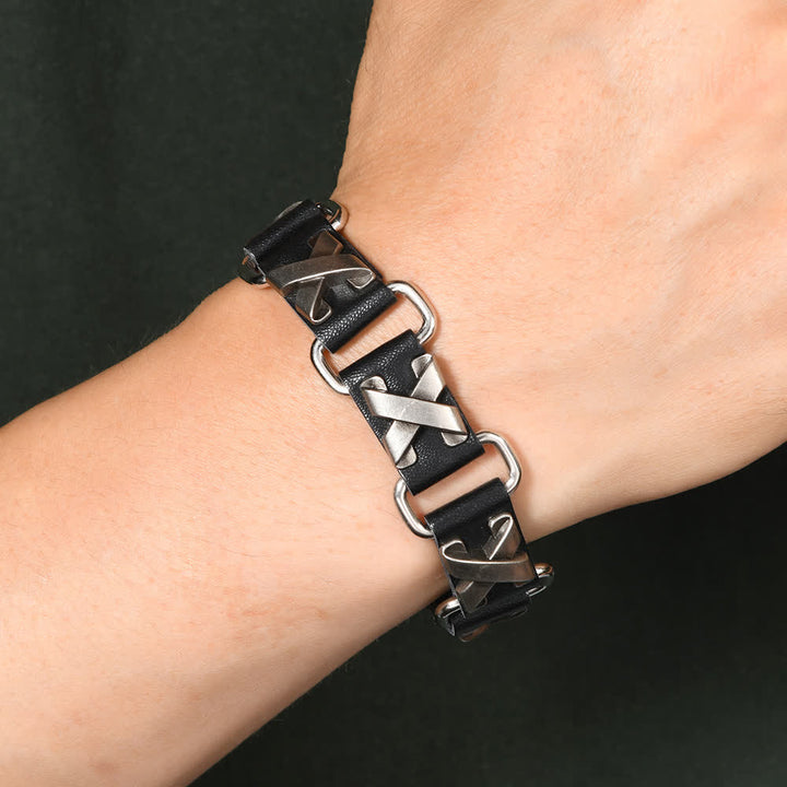 Bracelet en cuir PU clouté style gothique punk heavy metal - image 1