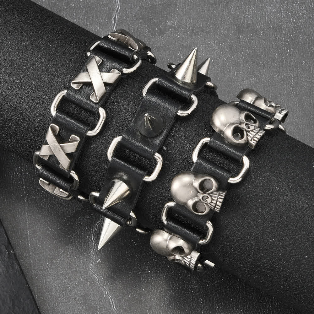 Bracelet en cuir PU clouté style gothique punk heavy metal - image 0