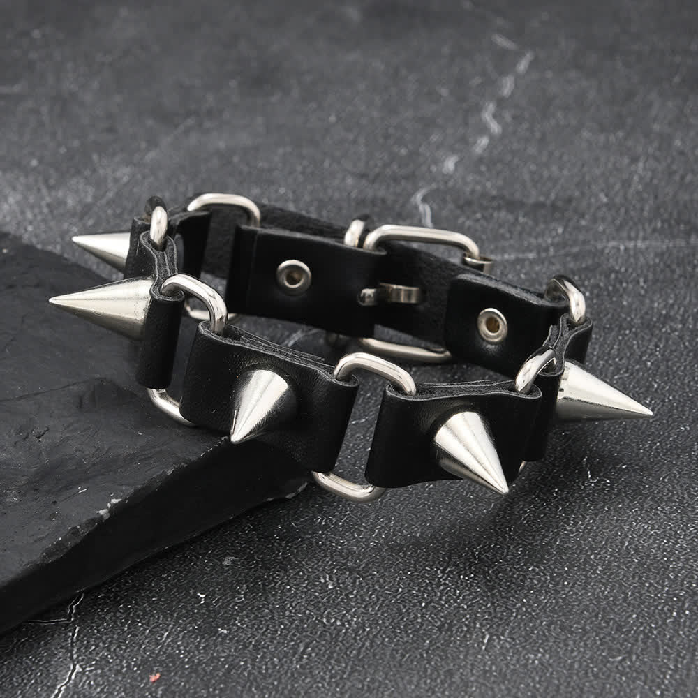 Bracelet en cuir PU clouté style gothique punk heavy metal - Rivet - image 4