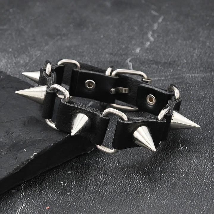 Bracelet en cuir PU clouté style gothique punk heavy metal - Rivet - image 4