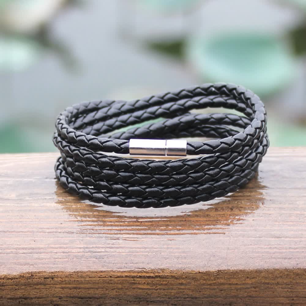 Bracelet en cuir PU tressé à boucle magnétique multicouche - image 1