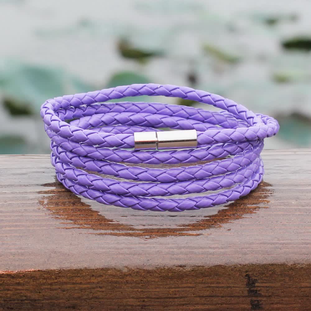 Bracelet en cuir PU tressé à boucle magnétique multicouche - image 15