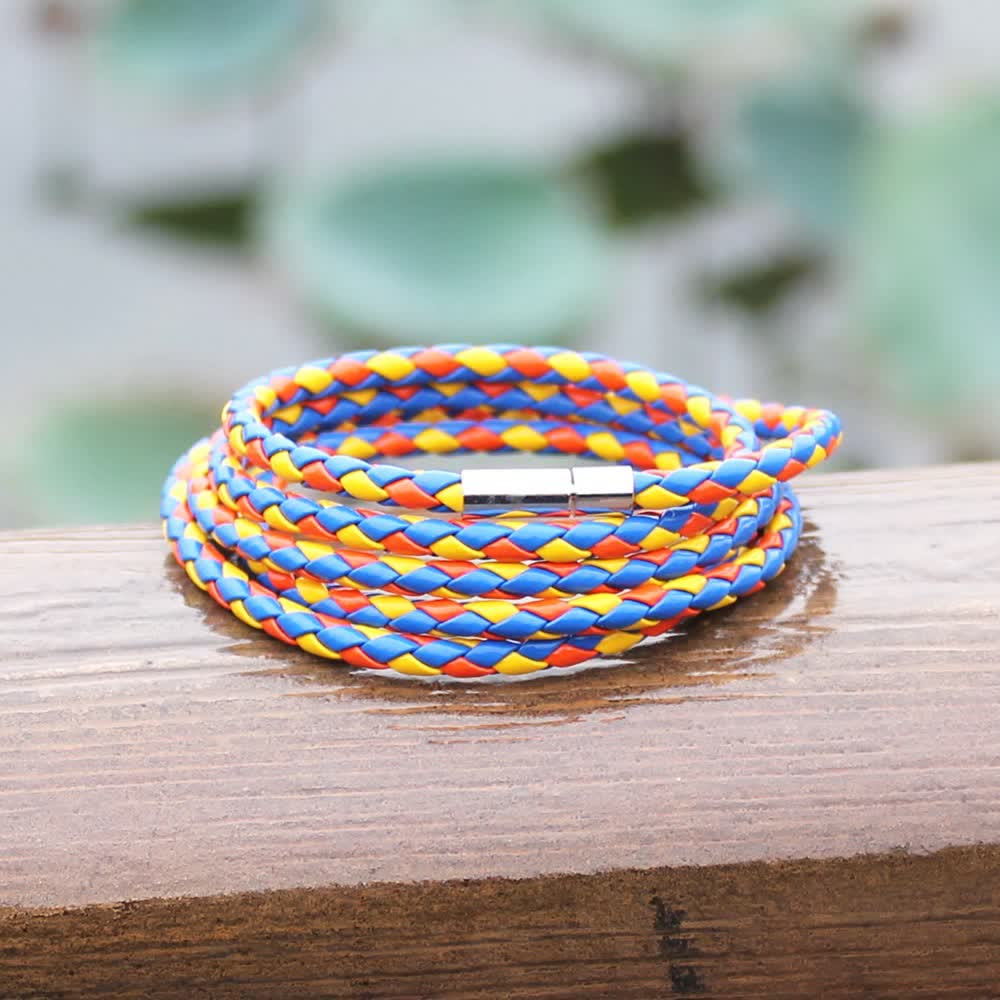 Bracelet en cuir PU tressé à boucle magnétique multicouche - image 11