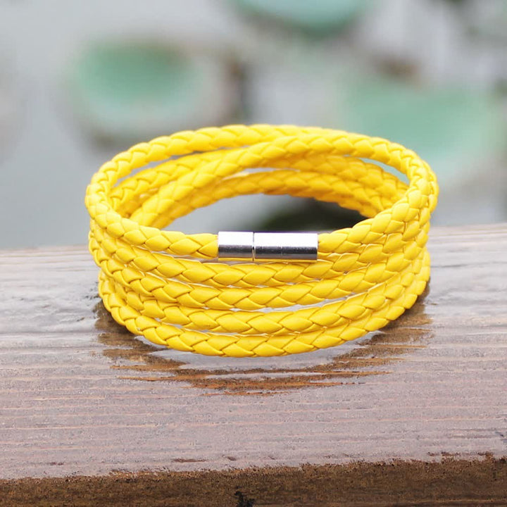 Bracelet en cuir PU tressé à boucle magnétique multicouche - image 13