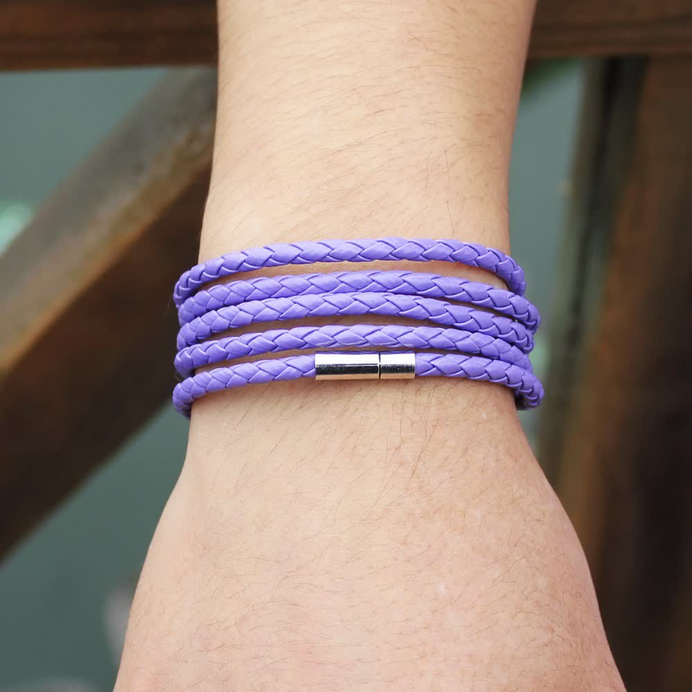 Bracelet en cuir PU tressé à boucle magnétique multicouche - Violet - image 14