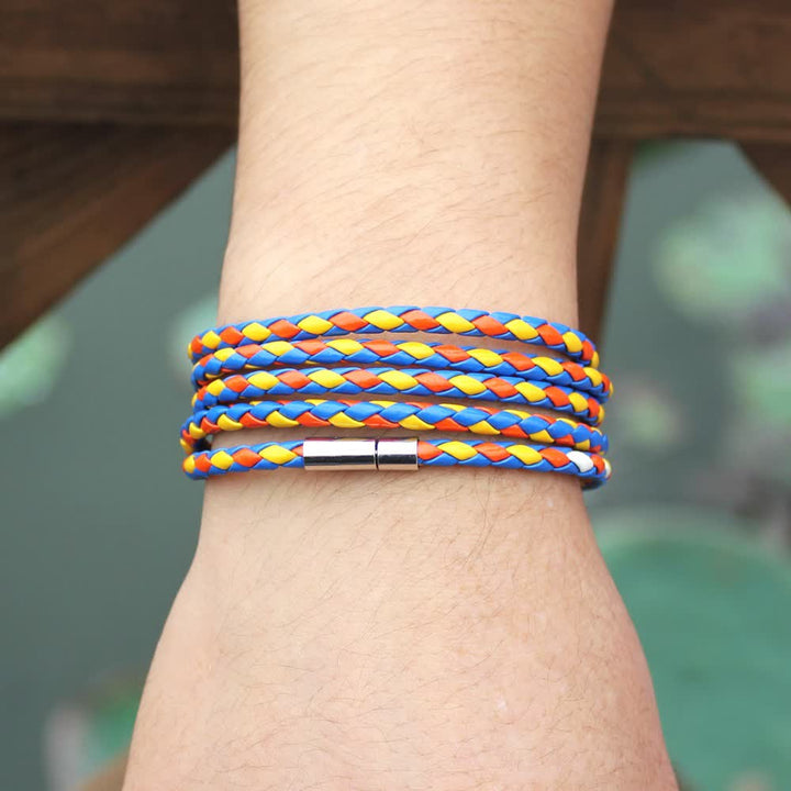 Bracelet en cuir PU tressé à boucle magnétique multicouche - Coloré - image 10