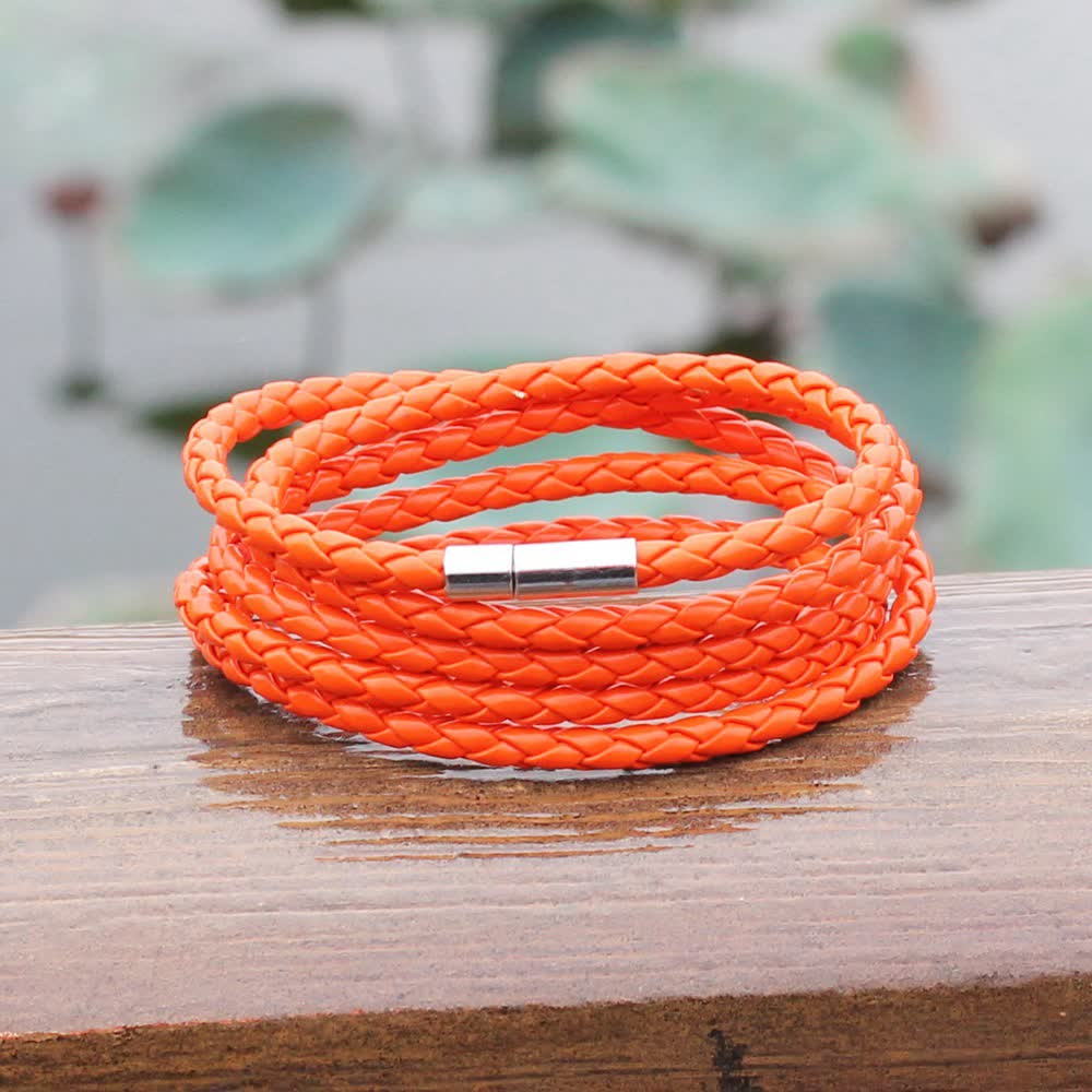 Bracelet en cuir PU tressé à boucle magnétique multicouche - image 17
