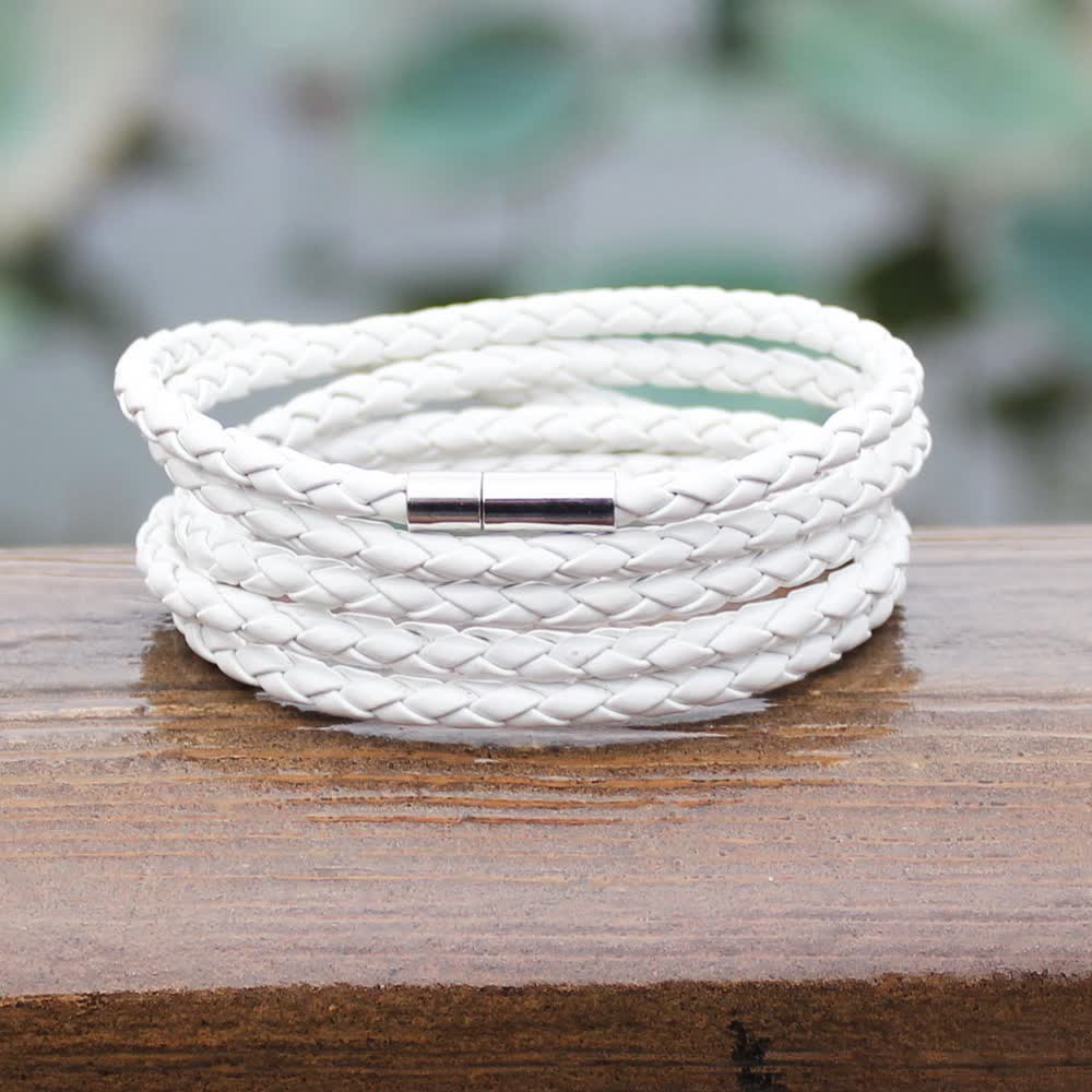 Bracelet en cuir PU tressé à boucle magnétique multicouche - image 5