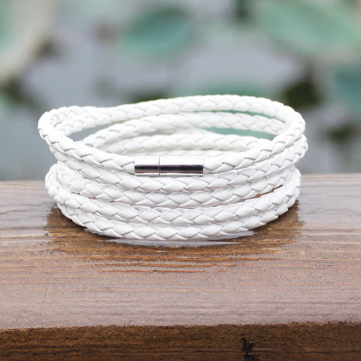 Bracelet en cuir PU tressé à boucle magnétique multicouche - image 5