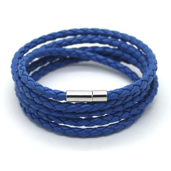 Bracelet en cuir PU tressé à boucle magnétique multicouche - image 19